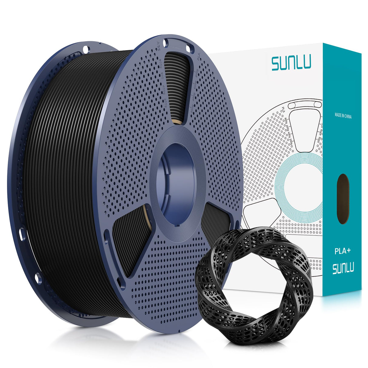 SUNLU PLA Plus Filament 1.75mm Black 1KG, Neatly Wound 3D Printer Filament 1.75mm, PLA+ 1000g, Dimensional Accuracy +/- 0.02 mm, Fit Most FDM 3D Printers, 1kg Spool (2.2lbs), Black SUNLU