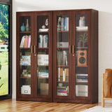 UNICOLY Storage Cabinet with Doors and Shelves, Display Cabinet with Glass Doors, Pantry Cabinet, Curio Cabinet with Locking Doors, Metal Storage Cabinet for Kitchen,Living Room 71” H Brown UNICOLY
