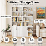 Giantex 70" Bookcase with 2 Doors, 6-Tier Modern Bookshelf w/Cabinet, Elegant Storage Cabinet, Adjustable Shelves, Multipurpose Display Rack, Storage Organizer for Living Room Bedroom Study (White) Giantex