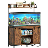 SYESWAY 55-75 Gallon Fish Tank Stand with Power Outlets, Heavy Duty Metal Frame Aquarium Stand with Barn Door, Turtle Reptile Terrariums Stand, 1000LBS Capacity, Brown SYESWAY