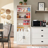 RWYHG 70in Tall Bookshelf 6 Tier Bookcase with Barn Doors and Adjustable Shelf, White Farmhouse Book Shelves with Storage Cabinet RWYHG