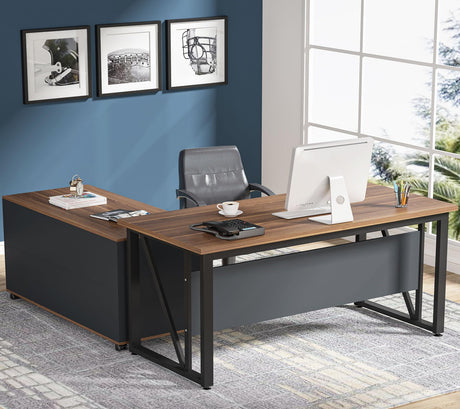 Tribesigns 55 inches Executive Desk and 43" lateral File Cabinet, L-Shaped Computer Desk Home Office Furniture with Drawers and Storage Shelves, Office Table with Cabinet (Walnut, 55) Tribesigns