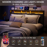 IKIFLY Dark Grey King Bed Frame with LED Storage Headboard, Charging Station & 4 Drawers IKIFLY