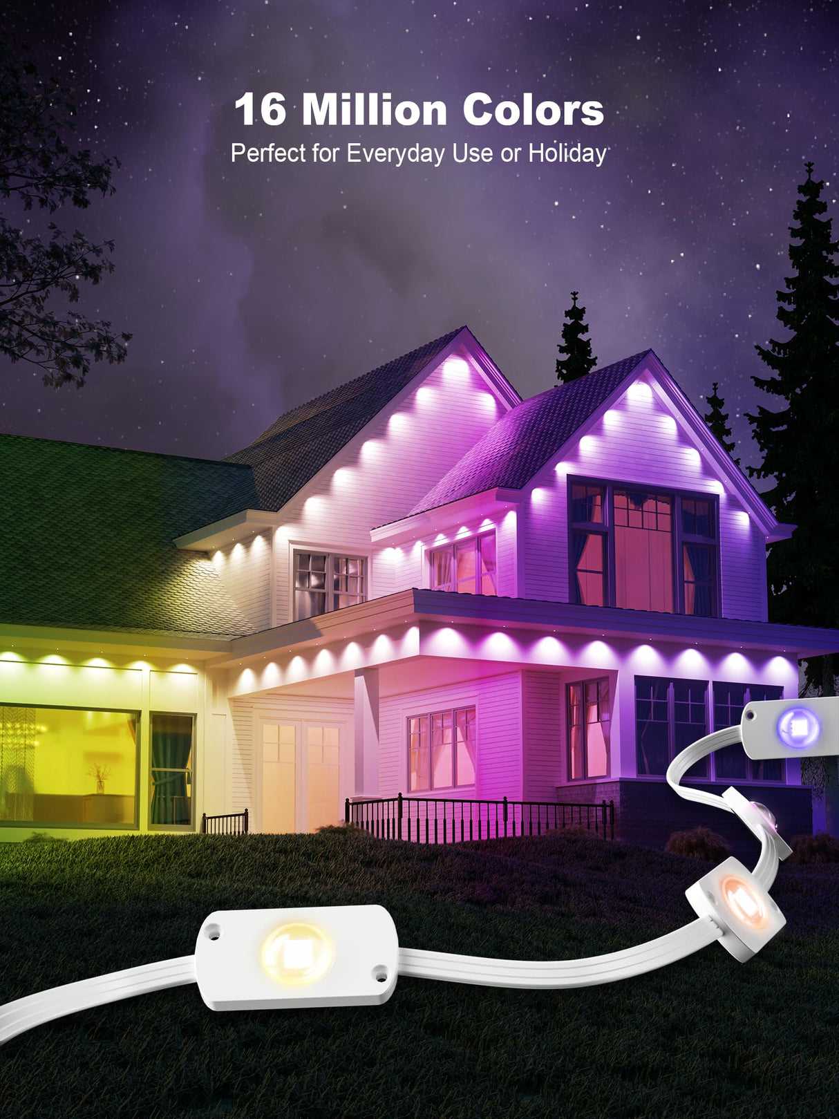 Brizled Permanent Outdoor Lights, 100ft 60 LED RGB Smart Halloween Lights Work with Alexa & Google Home, APP Controlled Permanent Eave Light IP67 Waterproof Smart House Light for Xmas Halloween House Brizled
