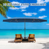 Sundale Outdoor Solar 144 LED 15 ft Patio Umbrella with Sandbag Base Included and Cover, Outdoor Double-Sided Umbrella, Navy Sundale Outdoor
