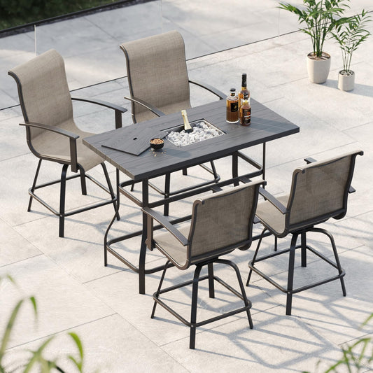 Grand Patio 5-Piece Swivel Bar Set with Ice Bucket - Faux Wood Grain Dining Table for Outdoor Spaces - WoodArtSupply