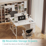 Lufeiya Small White Desk with Drawers - 40 Inch Kids Girls Teen Cute Study Desk for Bedroom Work, Computer Writing Table Desks with Fabric Drawer for Small Spaces Home Office Lufeiya