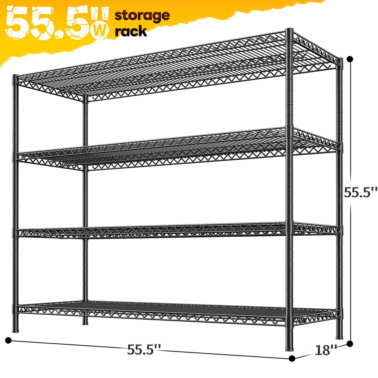 REIBII 2560LBS Storage Shelves 55.5"W Metal Shelving Unit 4 Tier Wire Shelving Commercial Adjustable Garage Shelving Heavy Duty for Storage Rack for Pantry, Garage, Kitchen, 55.5"W x 18"D x 55.5"H REIBII