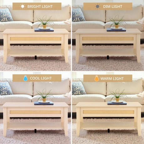 Ink+Ivy Wood Lift Top Coffee Table with Hidden Compartment and Large Storage Shelf, Boho Modern Rattan Dining Rectangle Center Table for Home Living Room Office, 34.5" W, Natural INK+IVY