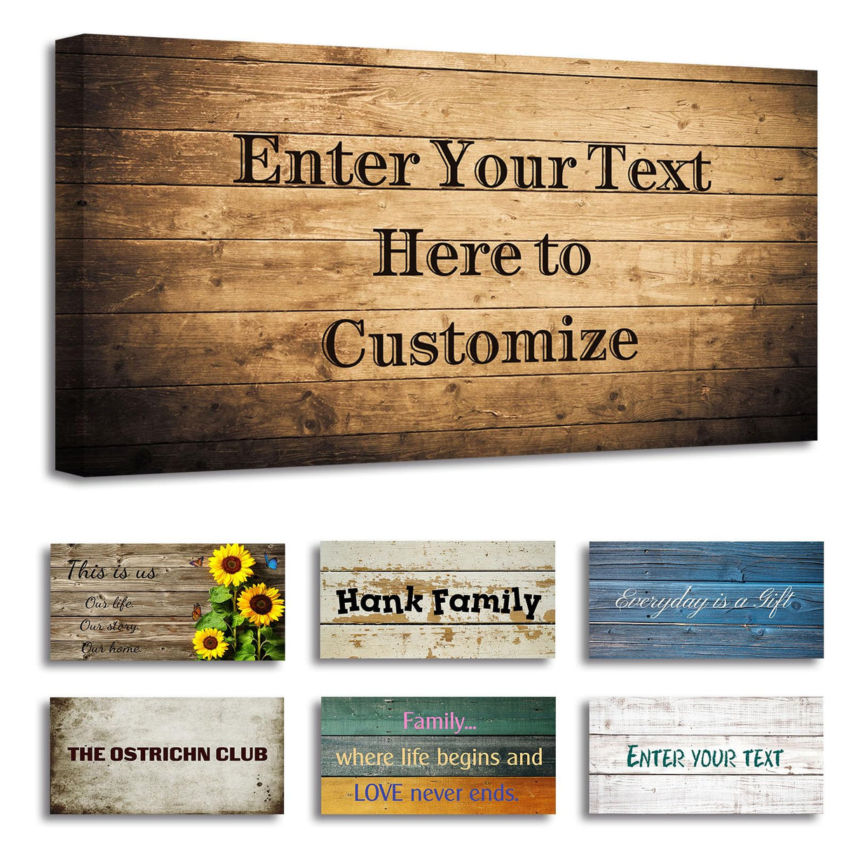 ZXHYWYM Custom Family Sign Wall Art 10"x5" Personalized Quote Sign Canvas Prints Text on Wooden Background Home Decor Framed (10"x5") ZXHYWYM