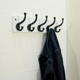 WEBI Rustic Coat Rack Wall Mount,5 Cast Iron Coat Hooks Wall Mounted,Heavy Duty Wall Coat Hanger,Vintage Hooks for Hanging Coats,Clothes,Black on White WEBI