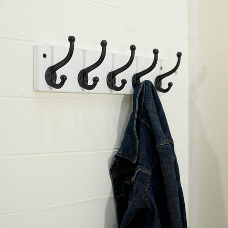WEBI Rustic Coat Rack Wall Mount,5 Cast Iron Coat Hooks Wall Mounted,Heavy Duty Wall Coat Hanger,Vintage Hooks for Hanging Coats,Clothes,Black on White WEBI