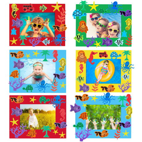 Leinuosen 178 Pieces Summer Sea Animals Foam Picture Frame Craft Kits for Kids DIY Paper Art Craft with Foam Stickers Home Classroom Activities Summer Party Favor Decoration Leinuosen