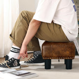 LUE BONA Small Tufted Foot Stool, Yellowish Brown Rivet Faux Leather Footrest with Plastic Legs, 9''H, Rectangle Foot Stools for Adult with Non-Slip Pads, Sofa Footstool for Living Room, Couch LUE BONA