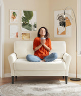 Kidirect 48" Loveseat Sofa, Small Couch for Bedroom, Comfy Love Seat with 21in Extra Deep Seats, 2 Seats Sofa Couch for Small Spaces, Apartment, Tool-Free Setup Mini Couch, Beige White Velvet Couch Kidirect