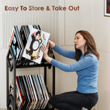 BOEASTER Vinyl Record Storage Rack, Record Holder 160-200 LP Storage Shelf Display Stand for Albums Books Magazines Files, Matte Black BOEASTER