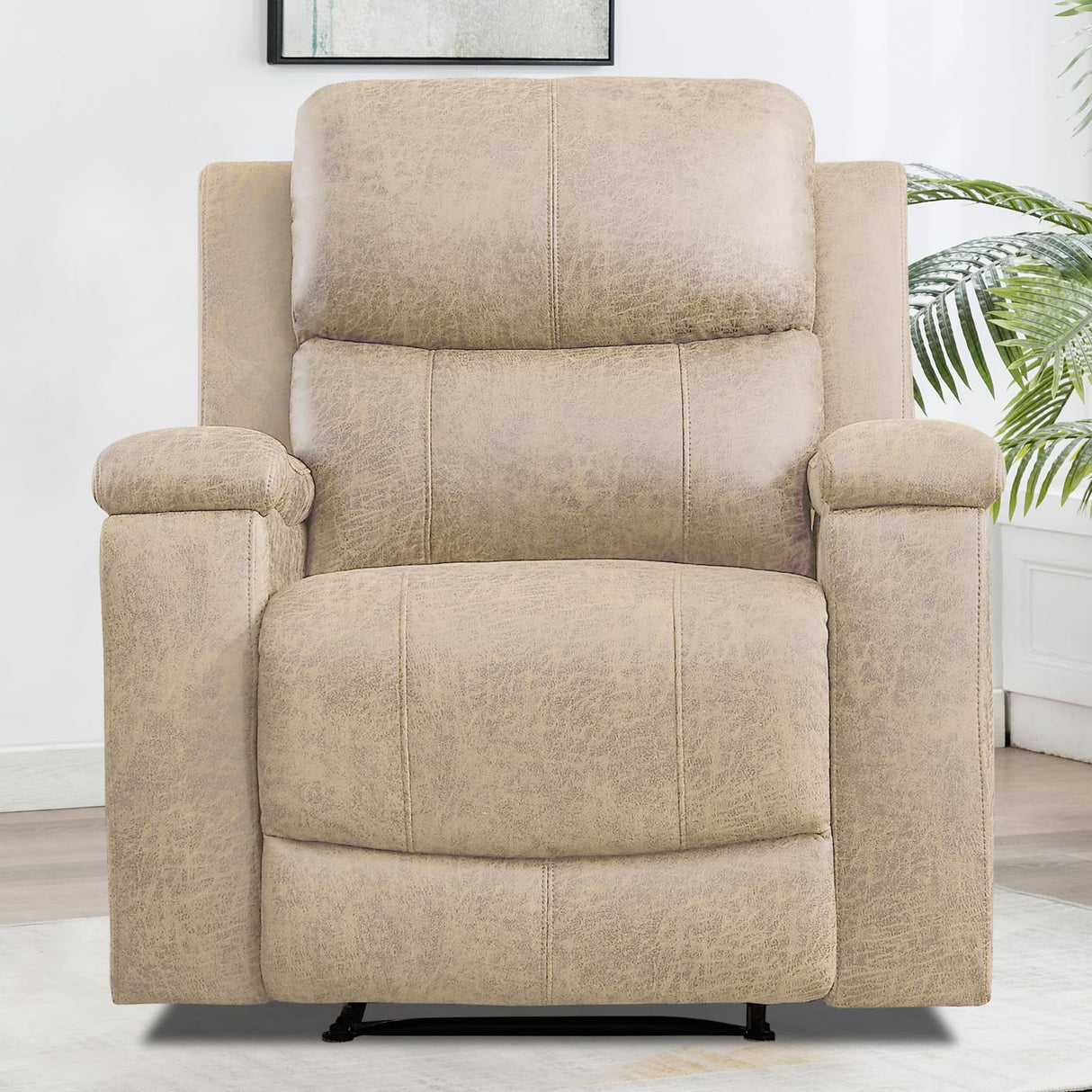 CANMOV Leather Recliner Chair Set of 2, Classic and Traditional Manual Recliner Chair with Overstuffed Arms and Back, Manual Single Sofa with Concealed Cup Holders,Beige CANMOV