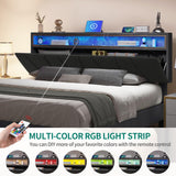 YITAHOME Queen Size Bed Frame, LED Bed Frame with Storage Upholstered Headboard, Platform Bed with Outlet & USB Ports, No Box Spring Needed, Easy Assembly, Grey YITAHOME