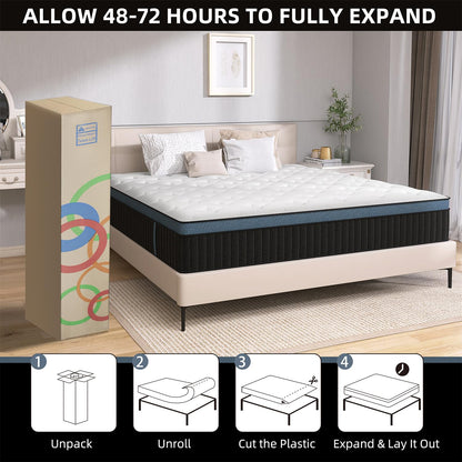 VERHOPE Full Size Mattress,14 inch Full Mattress in a Box,Motion Isolation with Individually Pocket Spring,Medium Firm Memory Foam Hybrid Mattress,Edge Support,CertiPUR-US