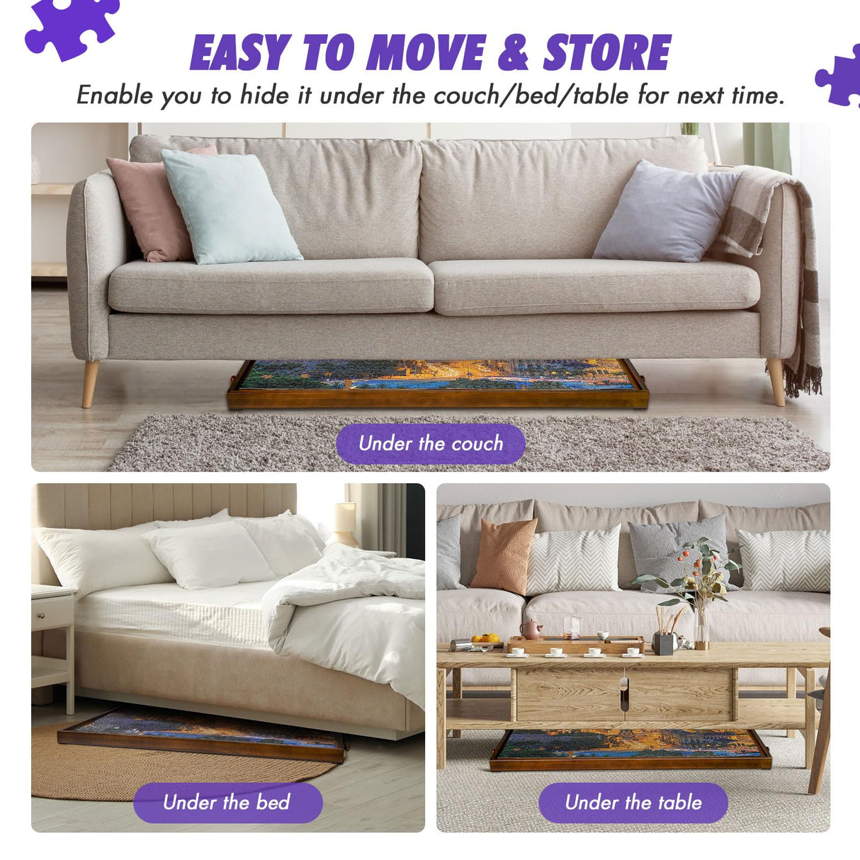 Sunix 1500 Piece Rotating Puzzle Board with 6 Drawers and Cover, 36"x26" Portable Wooden Jigsaw Puzzle Table for Adults & Kids, Premium Smooth Work Surface, Spinning Puzzle Board Birthday Gift for mom Sunix