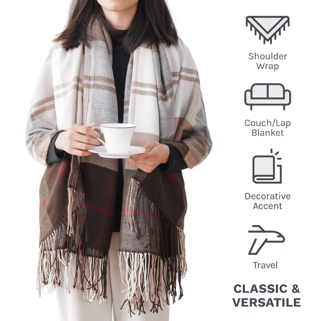 BATTILO HOME Brown Plaid Throw Blanket for Couch - Fall Plaid Blanket Buffalo Plaid Blankets - Lightweight Farmhouse Outdoor Throw Blankets for Bed, Sofa (50"x60", Coffee) BATTILO HOME