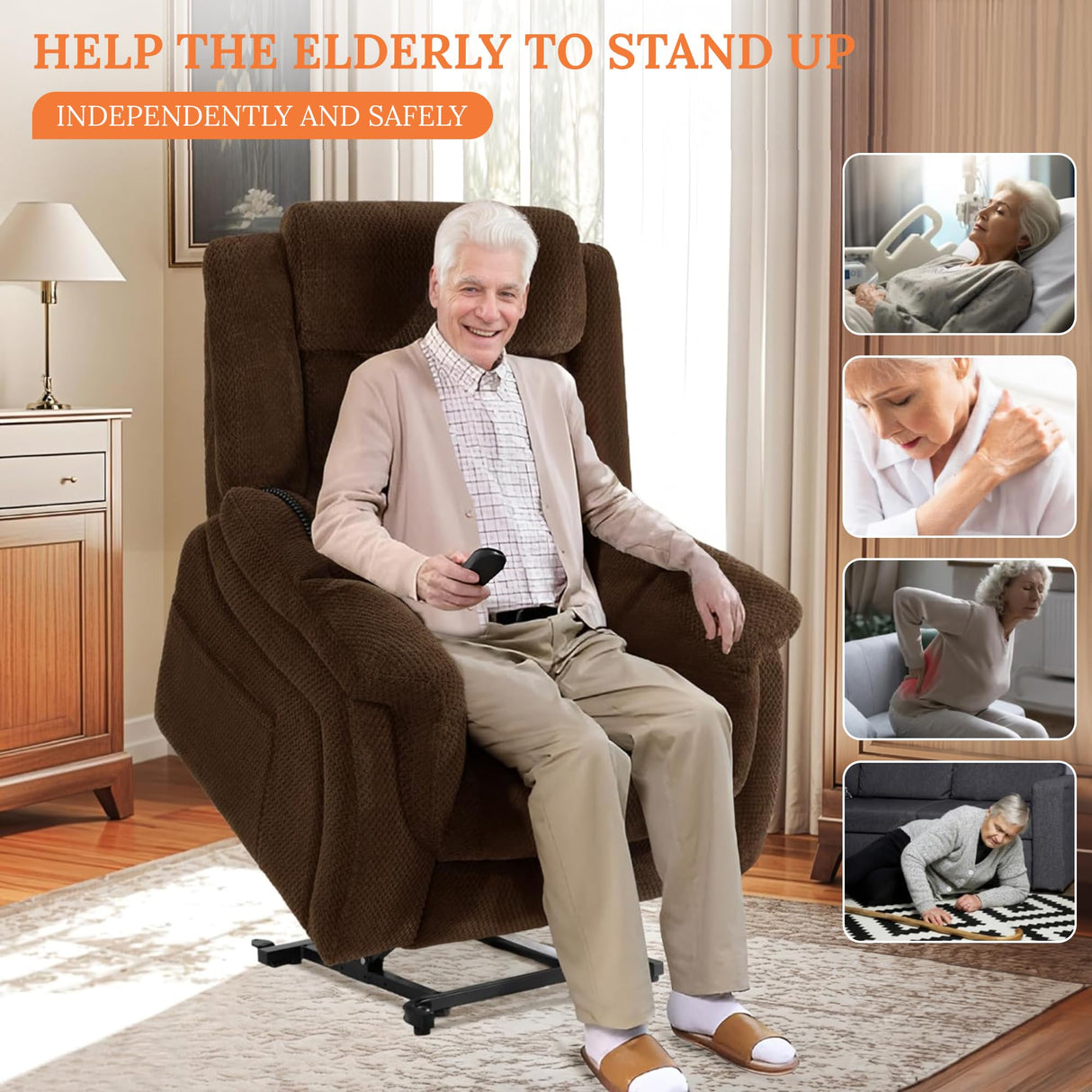 Neioml Three Motor Power Lift Chairs Recliners for Big and Tall Elderly- 180°Large Lay Flat Lift Chair- Power Headrest-Infinite Position-Heat & Vibration Massage (Chocolate) Neioml