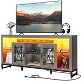 YITAHOME 33.5'' Tall TV Stand for 75 inch TV, LED Entertainment Center with Storage, Grey TV Stands for Living Room with Acrylic Doors & Power Outlets, Tall TV Console Cabinet, Grey YITAHOME