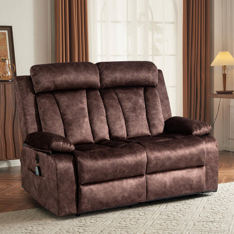 PALLOME Electric Power Loveseat Recliner, Dual Recliner Sofa Couch with Heat & Massage, Overstuffed Armrests, USB Ports, and Ergonomic Backrest for Living Room Comfort (Brown) PALLOME