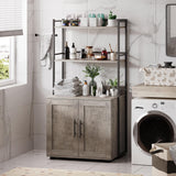 Cat Litter Box Enclosure, 2-in-1 Cat Litter Box Furniture Hidden with 2 Tier Storage Shelves and Doors, Modern Indoor Cat House, Wooden Cat Washroom Furniture for Most Litter Box, Gray Festisoul