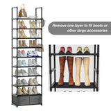 OYREL Tall Shoe Rack Narrow 10 Tier Shoes Rack 20 25 Pairs, Shoe Storage Organizer for Closet, Sturdy Metal Shoe Shelf Shoe Stand with 2 Boxes 1 Hook OYREL