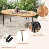 Tangkula 79-Inch Patio Dining Table, Indoor & Outdoor Dining Table w/Umbrella Hole, Acacia Wood Tabletop & Sturdy Metal Legs, Wood Oval Table for 8 People for Patio Yard Garden Deck (Natural) Tangkula