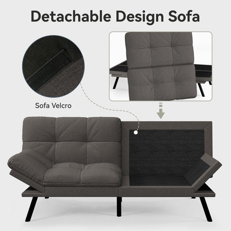 AMICLIBER Convertible Futon Sofa Bed,71" Memory Foam Futon Couch,Detachable Cushion,Adjustable Backrest & Armrest,Linen Modern Loveseat Sleeper Recliner for Living Room,Office,Apartment,Classic Grey AMICLIBER