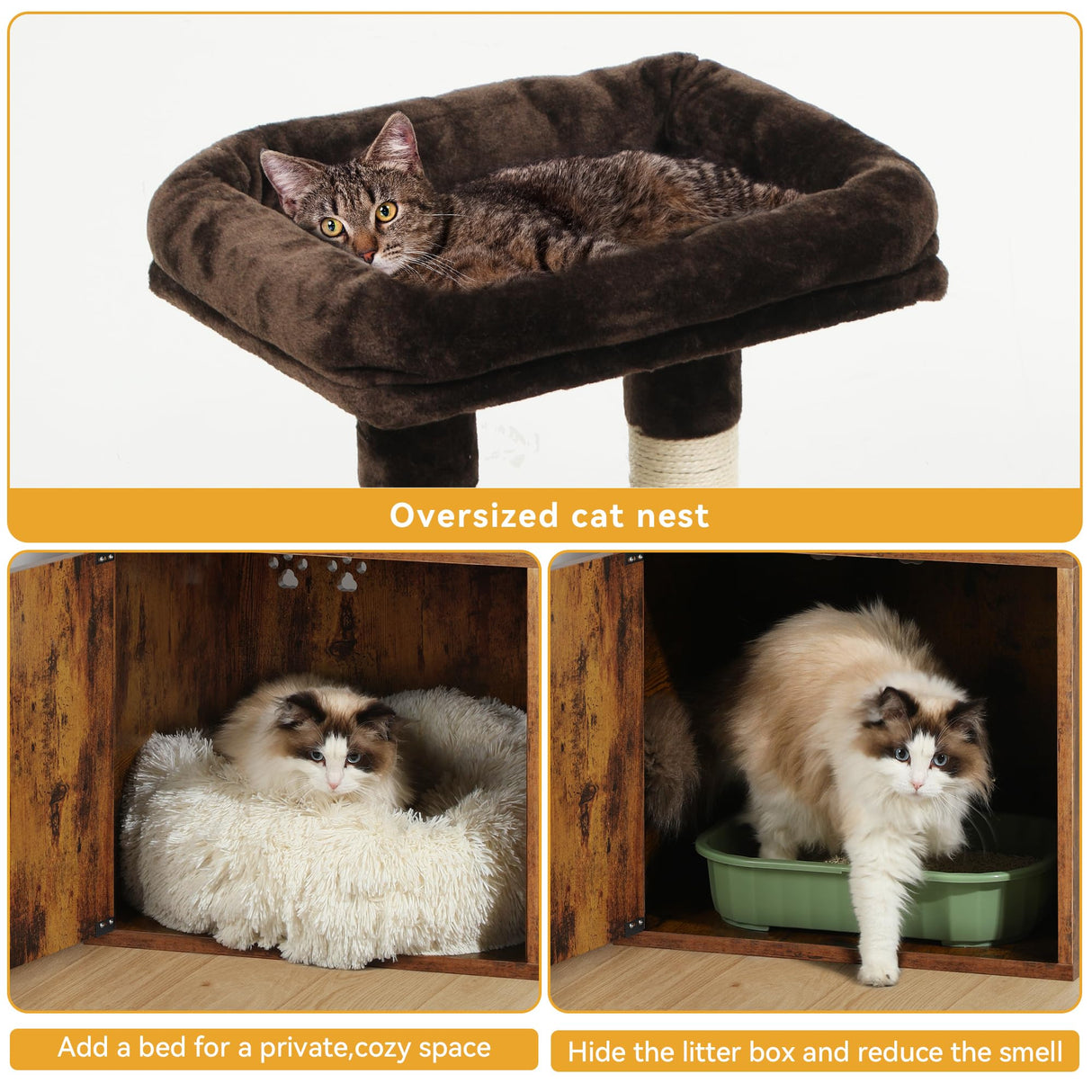 YITAHOME Modern Cat Tree with Litter Box Enclosure, Combo Endtable and Large Cat Tower with Basket, 4-in-1 Litter Box Furniture Hidden and Scratching Post for Large Cats YITAHOME