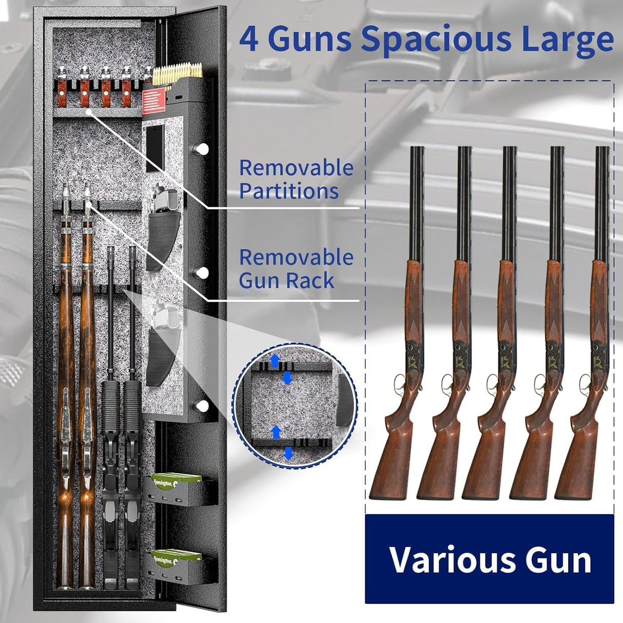 SUNCROWN 4-8 Rifle Gun Safe, Long Gun Safes for Rifles and Shotguns, Quick Access Rifle Safe with Numeric Keypad for Home Use, Metal Long Gun Safe Cabinet with 3 Adjustable Removable Brackets, Black SUNCROWN