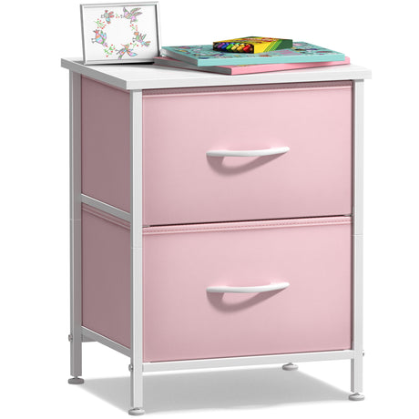 Sorbus Nightstand with 2 Drawers - Kids Bedside Furniture End Table Night Stand - Steel Frame, Wood Top & Easy Pull Fabric Bins - Dresser & Chest for Home, Bedroom Accessories, Office & College Dorm Sorbus