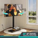 Greenstell TV Stand with Power Outlet, Universal Floor TV Stand for 32-75 inch TVs, Height Adjustable, Swivel Tall TV Stand with Wood Base, Holds up to 110 LBs, Max VESA 600x400mm GREENSTELL