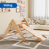 Cozy Castle 5 in 1 Pikler Triangle Set, Foldable Climbing Toys Indoor Playground, with Arch Climber, Rocker, Jungle Gym, Oak Cozy Castle