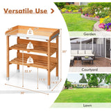 LUARANE Wooden Garden Potting Bench Work Station, 3-Tier Storage Shelf, Metal Tabletop Bonsai Table with 5 Hooks on The Side LDAILY