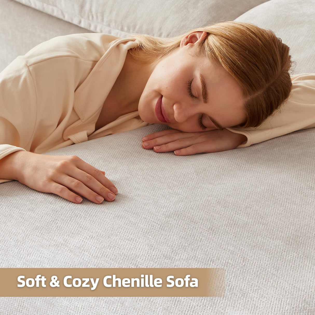 112" Cloud Couch Sectional with Padded Armrests & Moveable Ottoman Boneless Sectional Couches for Living Room White Couch, No Assembly Required HALLYBEE