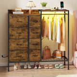 HIGDBFE Dresser with Hanging Rack, 8-Drawer Dresser for Bedroom with Charging Station & LED Lights, Kids Dressers with Shoe Rack, Rustic Brown, 11.8" D x 42" W x 42.7" H (8 Drawers) HIGDBFE