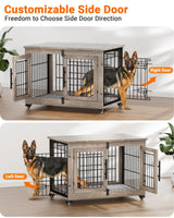 YaFiti Dog Crate Furniture with Cushion, Wooden Dog Kennel with Double Doors, Heavy Duty Dog Cage End Table with Wheels, Dog House Indoor for Small Medium Dogs up to 45 lb, 32.5” L, Grey YaFiti