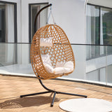 Thinlute Outdoor Hanging Egg Chair, Patio Wicker Swing Chair with Stand and Cushion, Wider Basket Seating, Hammock Chairs for Outside Balcony Backyard Bedroom Porch, Brown Thinlute