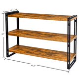 HIBOAT 47" 3-Tier Bookshelf Rustic Wood and Metal Industrial Bookshelf for Home Office, Bedroom, Kitchen, Bathroom (Rustic Brown, 3-Tier) HIBOAT