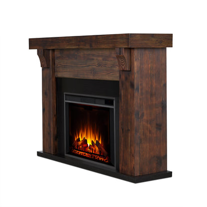 Real Flame Gunnison Grand 64” Electric Fireplace with Mantel for Living Room or Bedroom, Replaceable Fireplace Insert Heater, Realistic Log and Flame Effect, Remote Control, Timer, Barnwood