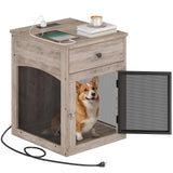 HOOBRO Dog Crate Furniture, Dog Kennel with Drawer and Charging Station, Indoor Decorative Puppy House, Wooden Pet Crate End Table for Small Dogs, Greige and Black BG58UGW03G1 HOOBRO