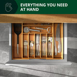 Luxury Bamboo Kitchen Drawer Organizer - Silverware Organizer - Utensil Holder and Cutlery Tray with Grooved Drawer Dividers for Flatware and Kitchen Utensils (9 Slot, Natural) ROYAL CRAFT WOOD