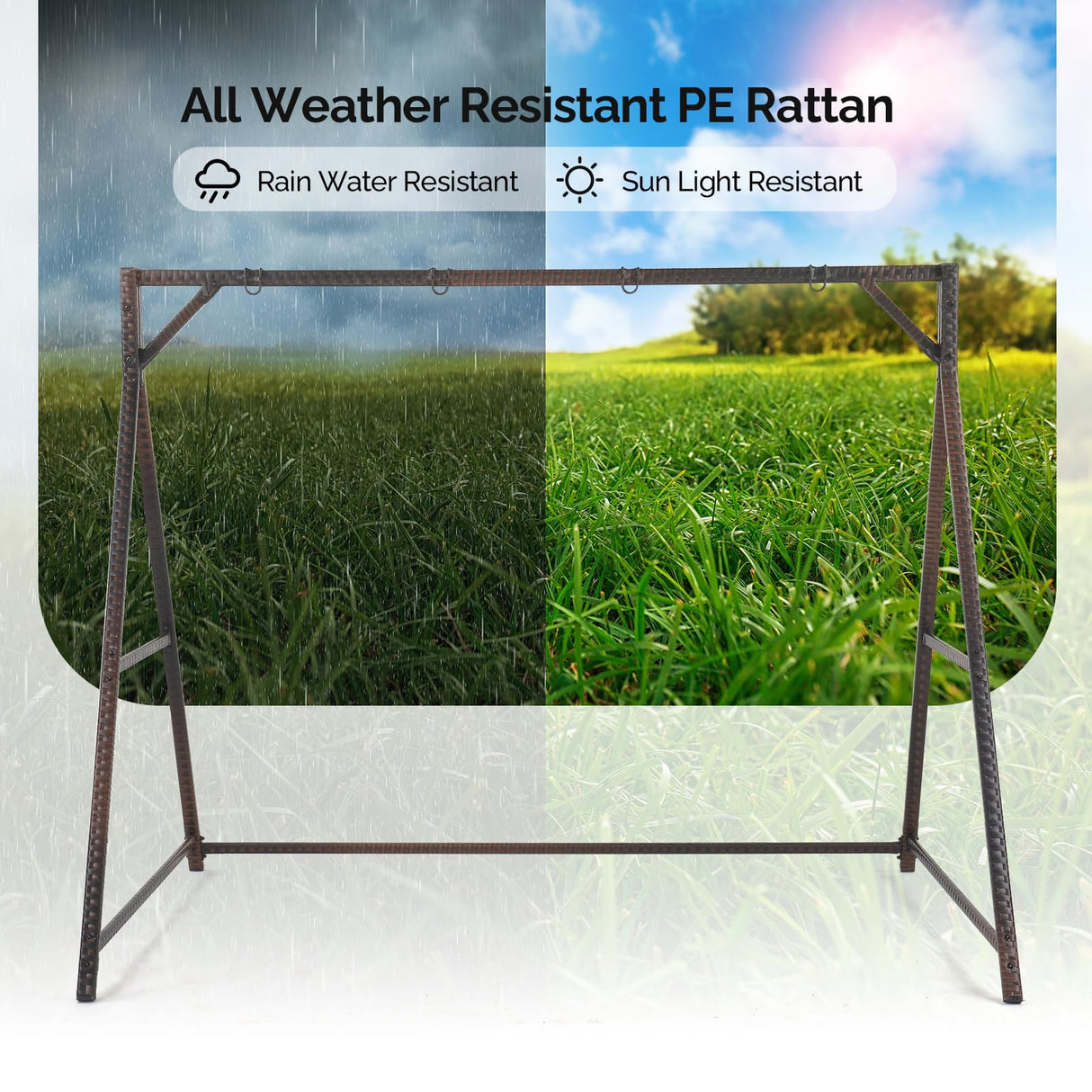 VINGLI Upgraded 7 FT Rattan Porch Swing Frame, Heavy Duty 1200 LBS Weight Capacity Swing Stand for Outdoors, Brown VINGLI