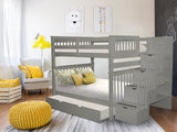 Bedz King Bunk Beds Full over Full with 4 Drawers in the Steps and a Twin Trundle, Gray Bedz King