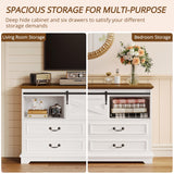 IRONCK Farmhouse 6 Drawers Dresser for Bedroom, 55.1" Large Wooden Chest of Drawers with Sliding Barn Door, White/Walnut IRONCK