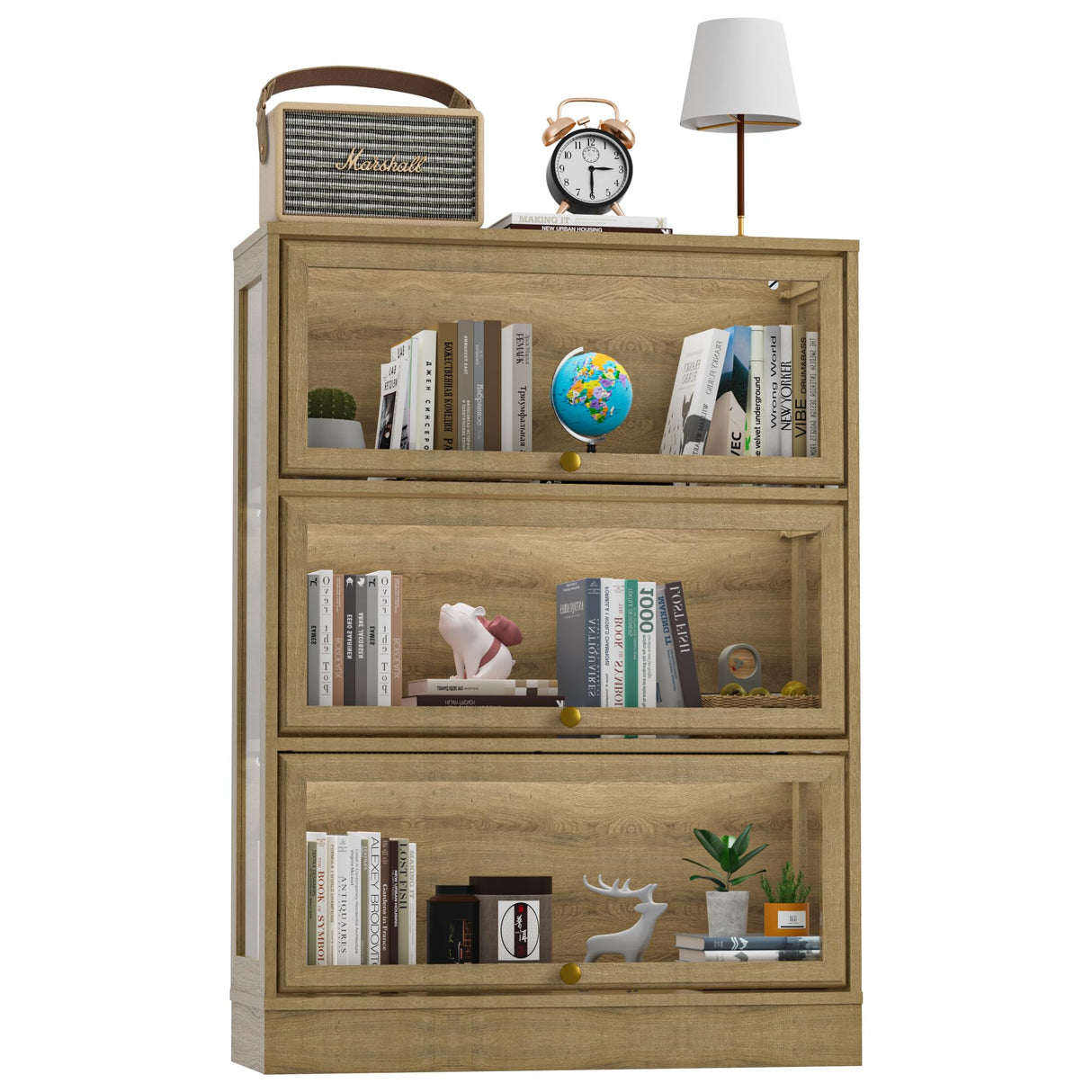 BONITURE Display Cabinet with Acrylic Glass Doors,3-Tiers Curio Cabinet with LED Lighting for Collectibles, Collectibles Toy Organizers Rack & Display Shelf Display Case Storage Cabinet, Nature BONITURE